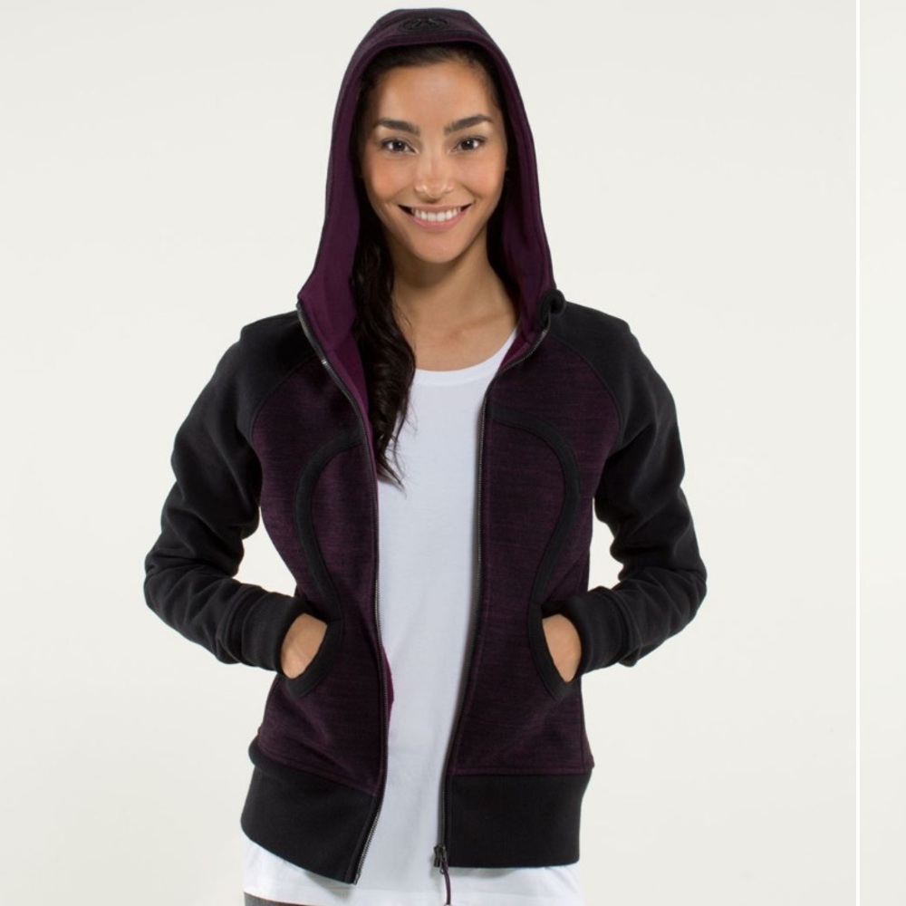 EUC lululemon scuba stretch lined hoodie commuter denim black/black/plum sz 10